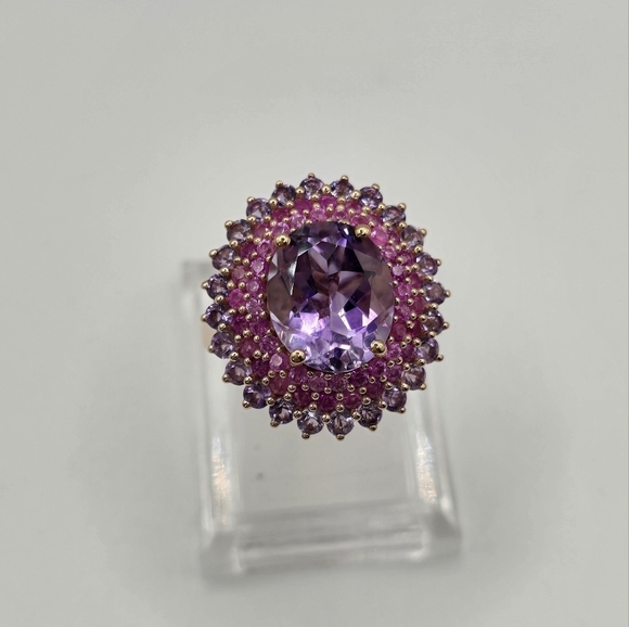 d'joy Jewelry - Moroccan Rose & Multi Gemstone 7.00 ctw Twilight Blossom Ring in 18K Vermeil 925